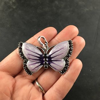 Purple Butterfly Rhinesone and Pearlescent Enamel Jewelry Pendant #R8Rvwm6TmLo