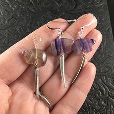 Purple Fluorite Bear and Antiqued Silver Metal Drop Earrings and Pendant Jewelry Set #6jLXFEuFccU