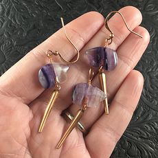 Purple Fluorite Bear and Copper Metal Drop Earrings and Pendant Jewelry Set #ER8FrlJgGCI