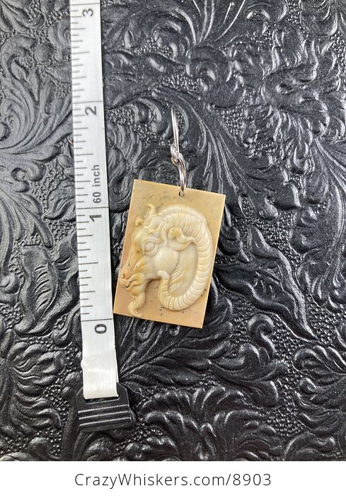 Ram or Goat Carved in Jasper Stone Pendant Jewelry or Ornament Mini Art - #3WXA6KaLIKo-5
