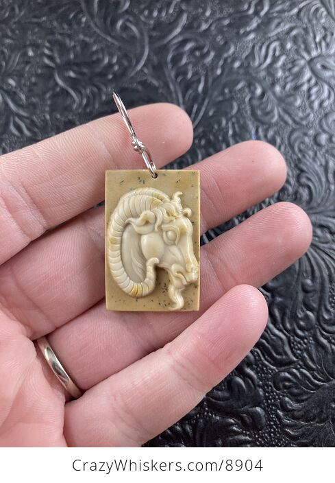 Ram or Goat Carved in Jasper Stone Pendant Jewelry or Ornament Mini Art - #TEdDBkkXV3I-1