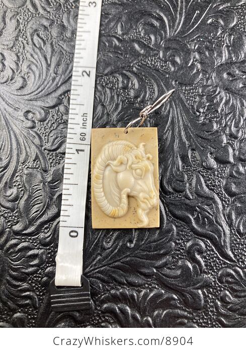 Ram or Goat Carved in Jasper Stone Pendant Jewelry or Ornament Mini Art - #TEdDBkkXV3I-5