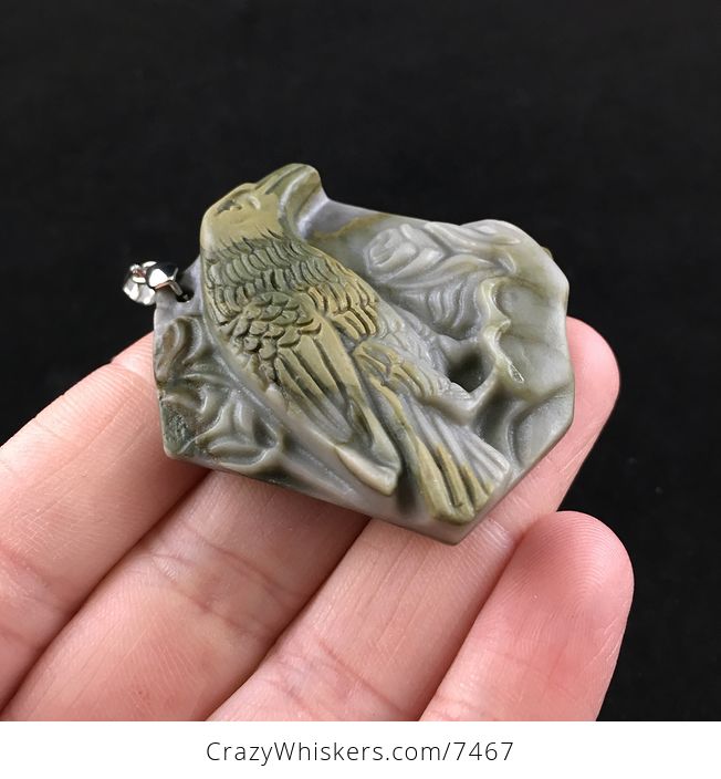 Raven Crow Bird Carved Ribbon Jasper Stone Pendant Jewelry - #acJIXdR1wAI-4