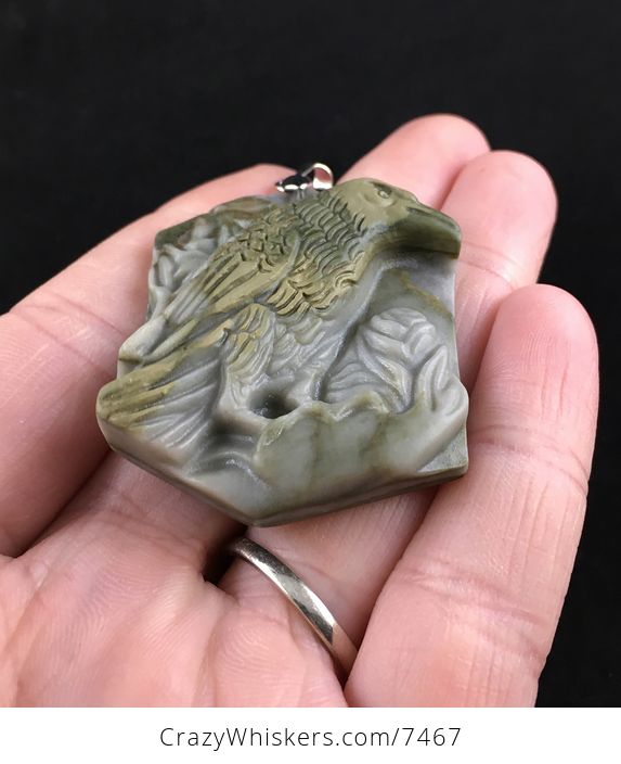 Raven Crow Bird Carved Ribbon Jasper Stone Pendant Jewelry - #acJIXdR1wAI-2