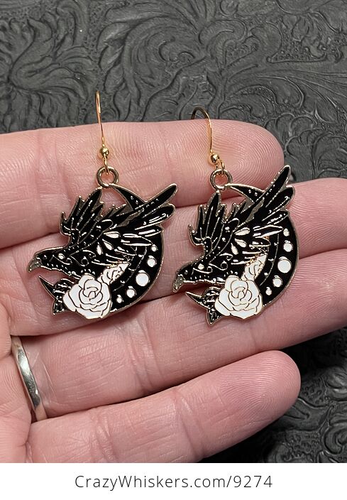 Raven Rose and Crescent Moon Witchy Earrings - #P3bvHPNu0hQ-1