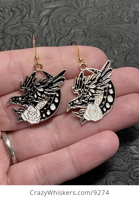 Raven Rose and Crescent Moon Witchy Earrings - #P3bvHPNu0hQ-2