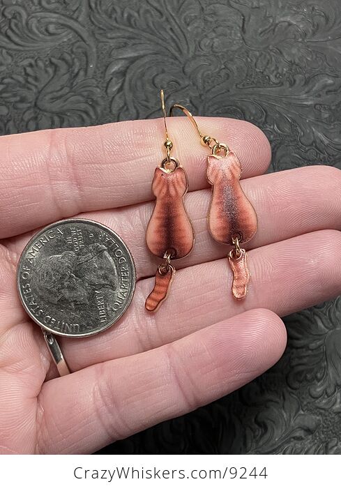 Rear View Ginger Tabby Cat Dangly Tail Earrings - #xIyTMCnVhKA-4