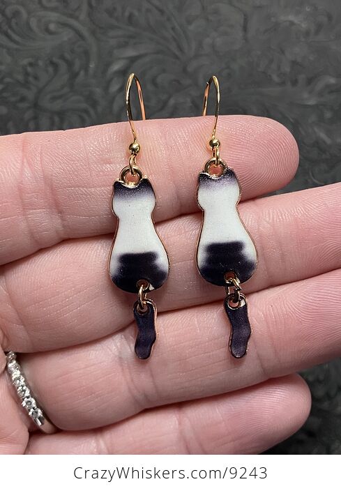 Rear View Siamese Cat Dangly Tail Earrings - #Bi1JSNTUfVY-1