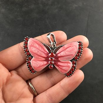 Red Butterfly Rhinesone and Pearlescent Enamel Jewelry Pendant #stzDmyXm8iI