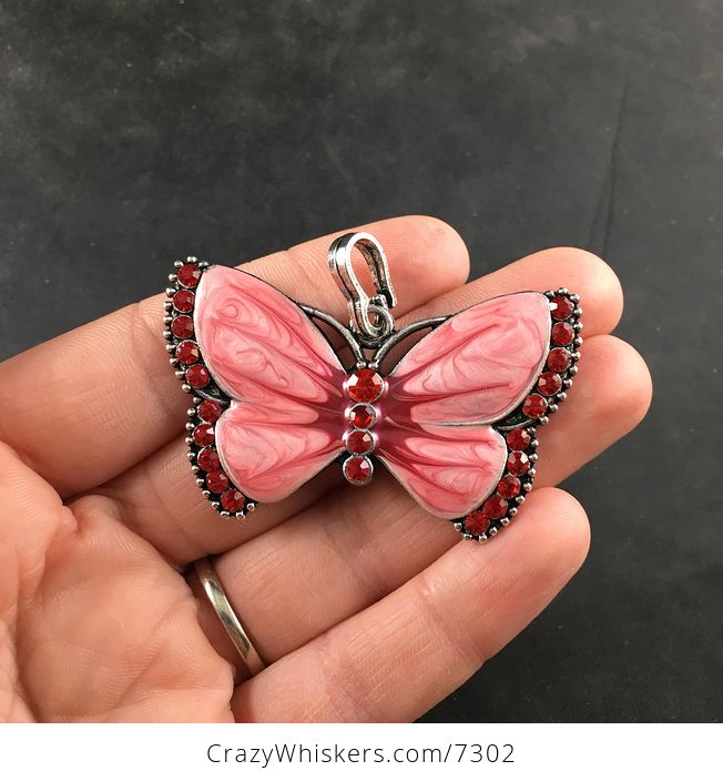 Red Butterfly Rhinesone and Pearlescent Enamel Jewelry Pendant - #stzDmyXm8iI-1