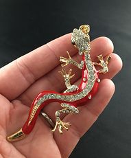 Red Gold and Rhinestone Gecko Lizard Pendant #pHhLwMyshD0
