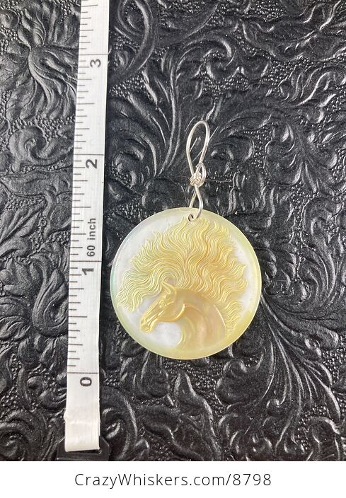 Reserved Horse Mother of Pearl Carved Shell Jewelry Pendant - #MJZ1vf5RXiY-2