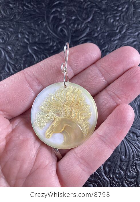 Reserved Horse Mother of Pearl Carved Shell Jewelry Pendant - #MJZ1vf5RXiY-1