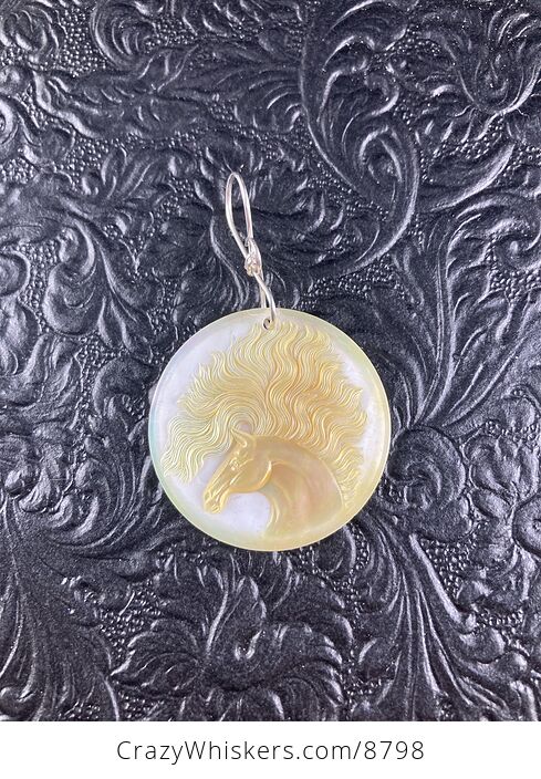 Reserved Horse Mother of Pearl Carved Shell Jewelry Pendant - #MJZ1vf5RXiY-3