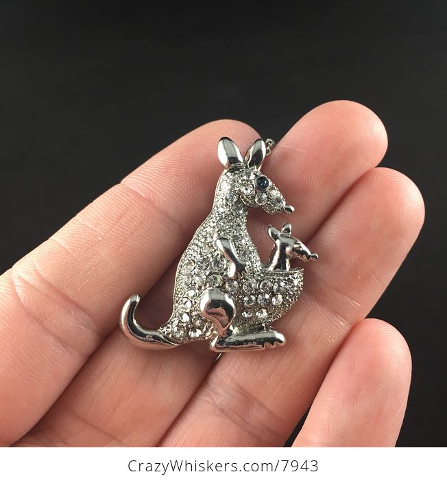 Reserved Silver Toned Rhinestone Kangaroo and Joey Jewelry Pendant Necklace - #4MZ9G7XxaAQ-2