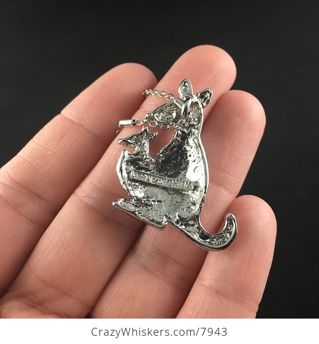Reserved Silver Toned Rhinestone Kangaroo and Joey Jewelry Pendant Necklace - #4MZ9G7XxaAQ-4
