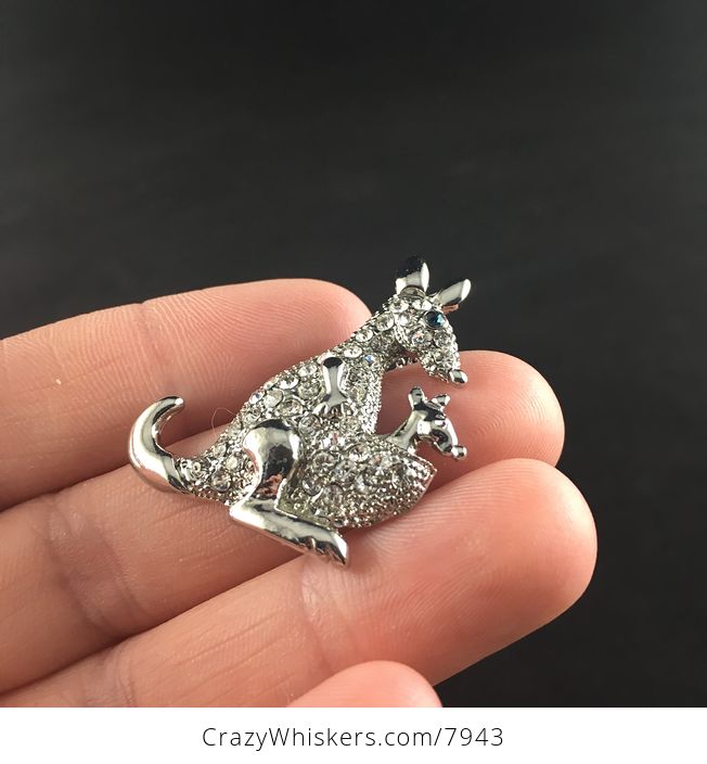 Reserved Silver Toned Rhinestone Kangaroo and Joey Jewelry Pendant Necklace - #4MZ9G7XxaAQ-3