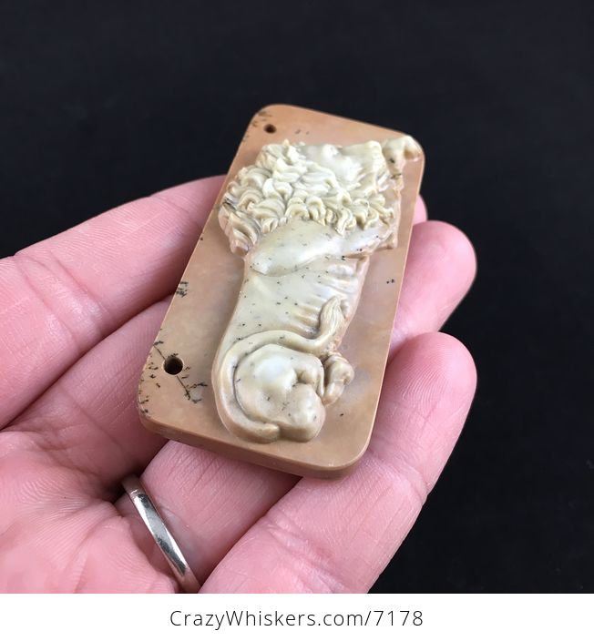 Resting Male Lion Carved Ribbon Jasper Stone Pendant Jewelry - #Ef0YLnLXIBE-4