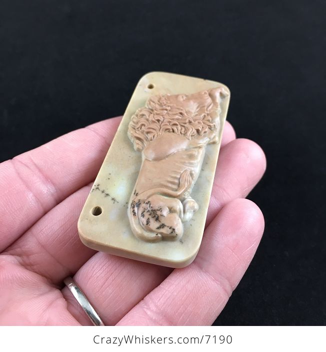 Resting Male Lion Carved Ribbon Jasper Stone Pendant Jewelry - #Uzq2A9T13eg-4