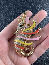 Rhinestone and Gold Tone Crowned Seahorse Pendant #1Q9prBlyWjo