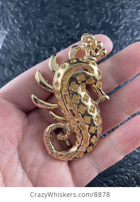 Rhinestone and Gold Tone Crowned Seahorse Pendant - #1Q9prBlyWjo-4