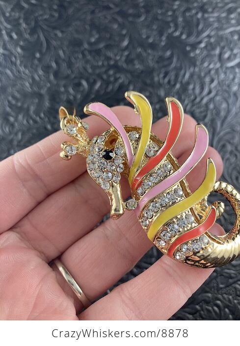 Rhinestone and Gold Tone Crowned Seahorse Pendant - #1Q9prBlyWjo-2