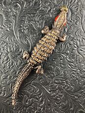 Rhinestone and Vintage Bronze Toned Alligator or Crocodile Pendant with Wiggly Tail #Nf9m776xNk4