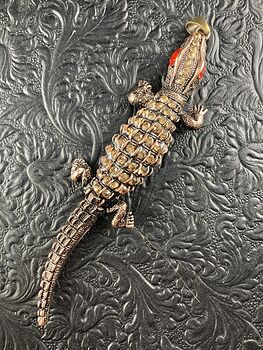 Rhinestone and Vintage Bronze Toned Alligator or Crocodile Pendant with Wiggly Tail #Nf9m776xNk4