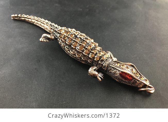 Rhinestone and Vintage Bronze Toned Alligator or Crocodile Pendant with Wiggly Tail - #IKlOSnCyOMc-4