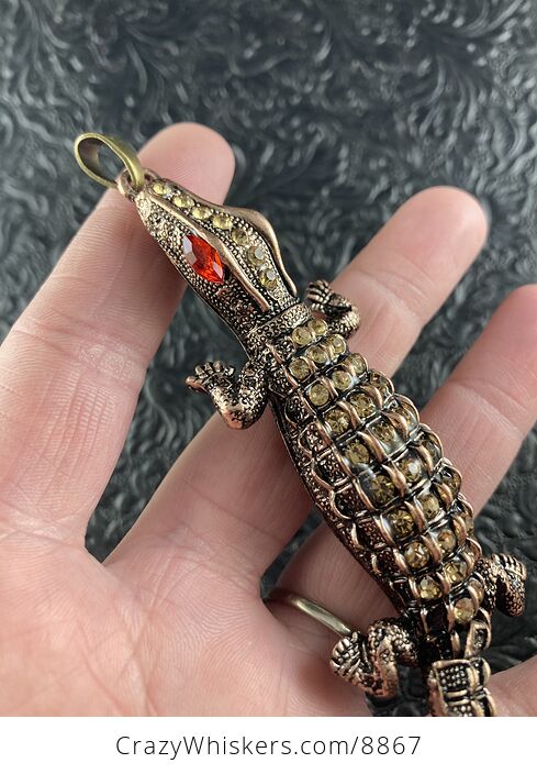 Rhinestone and Vintage Bronze Toned Alligator or Crocodile Pendant with Wiggly Tail - #Nf9m776xNk4-5