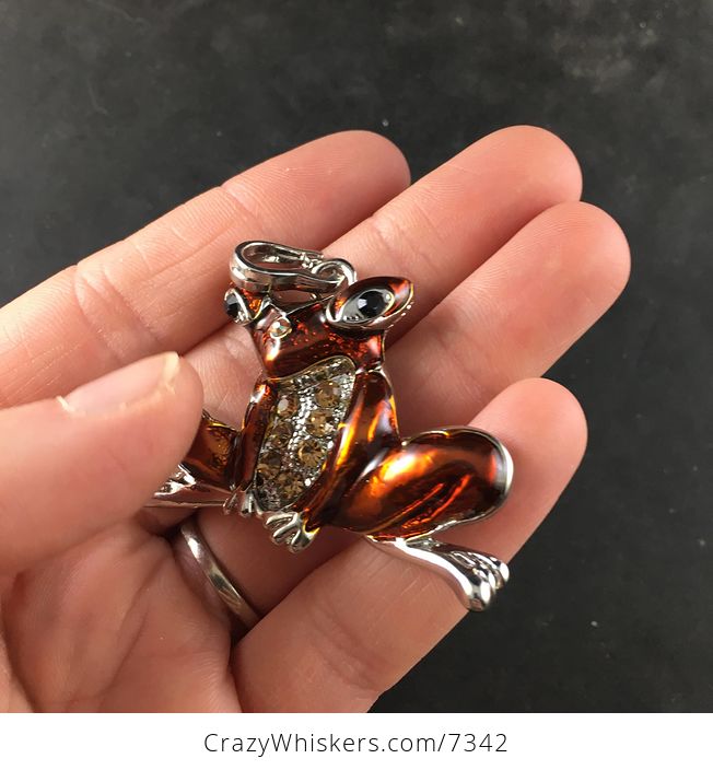 Rhinestone Copper Orange Frog Pendant Necklace Jewelry - #eiKpQxr7hB8-2