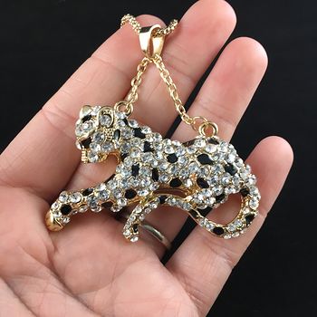 Rhinestone Leopard Big Cat Pendant Necklace Jewelry #Tfhpq9eElv4