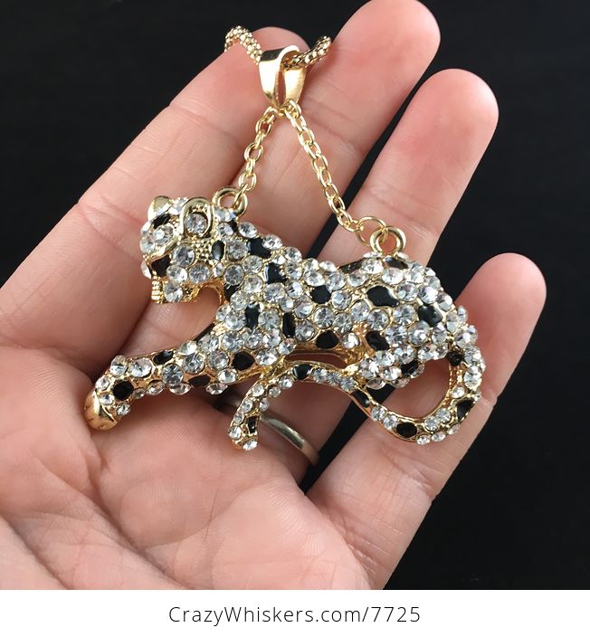 Rhinestone Leopard Big Cat Pendant Necklace Jewelry - #Tfhpq9eElv4-1
