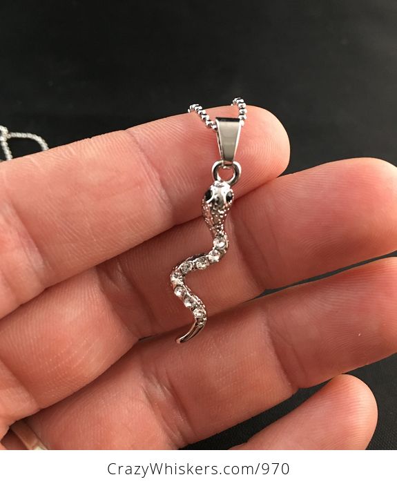 Rhinestone Silver Tone Snake Pendant Perfect Gift for a Snake Lover - #nkMHcqFL8WI-1