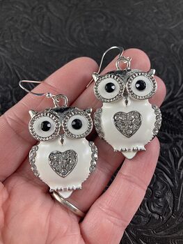 Rhinestone White and Silver Owl Earrings #Av7tx3rSd60