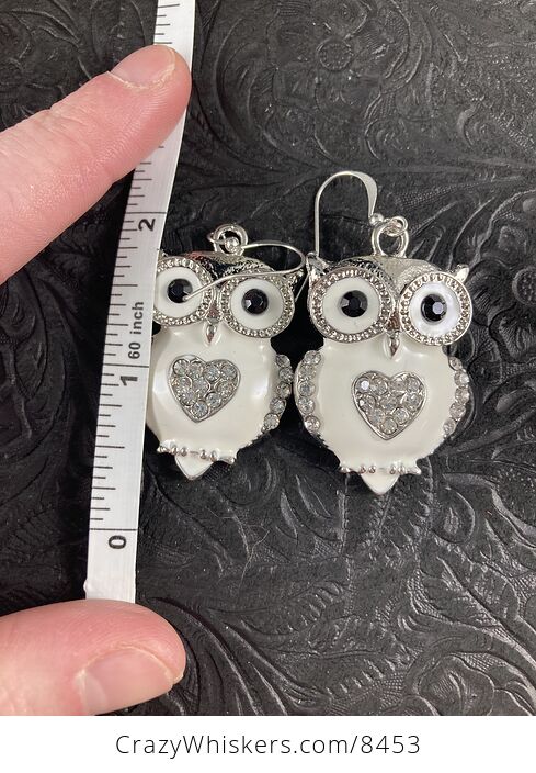 Rhinestone White and Silver Owl Earrings - #Av7tx3rSd60-3