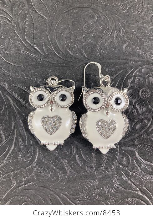 Rhinestone White and Silver Owl Earrings - #Av7tx3rSd60-2