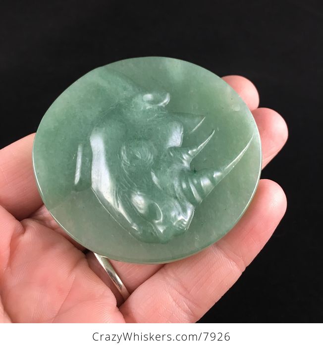 Rhinoceros Carved Green Aventurine Stone Pendant Jewelry - #Dxl7LBMJtHU-3