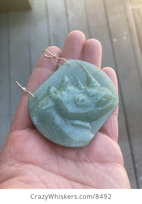 Rhinoceros Carved Green Aventurine Stone Pendant Jewelry - #t5E8KfzAYiw-8