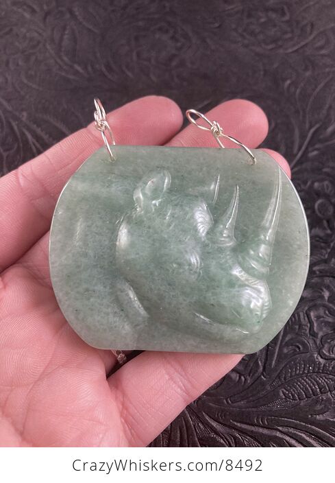 Rhinoceros Carved Green Aventurine Stone Pendant Jewelry - #t5E8KfzAYiw-2