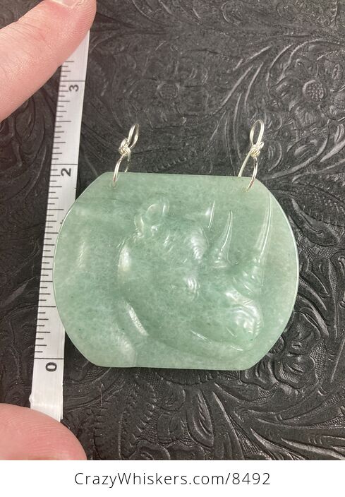 Rhinoceros Carved Green Aventurine Stone Pendant Jewelry - #t5E8KfzAYiw-6