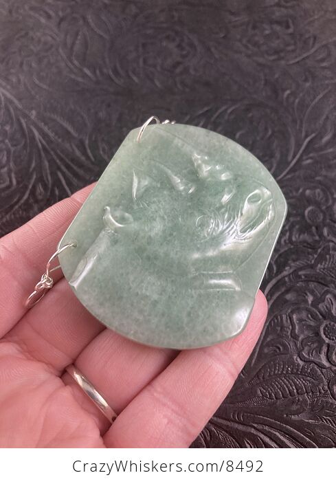 Rhinoceros Carved Green Aventurine Stone Pendant Jewelry - #t5E8KfzAYiw-4
