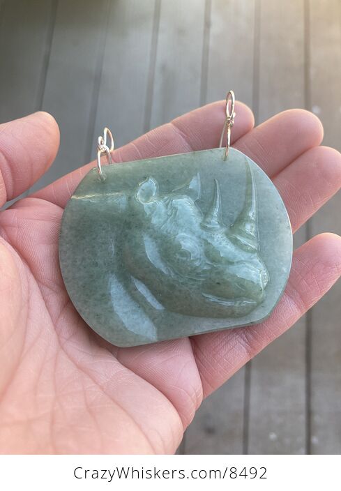 Rhinoceros Carved Green Aventurine Stone Pendant Jewelry - #t5E8KfzAYiw-7