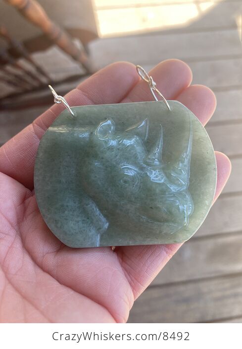 Rhinoceros Carved Green Aventurine Stone Pendant Jewelry - #t5E8KfzAYiw-9