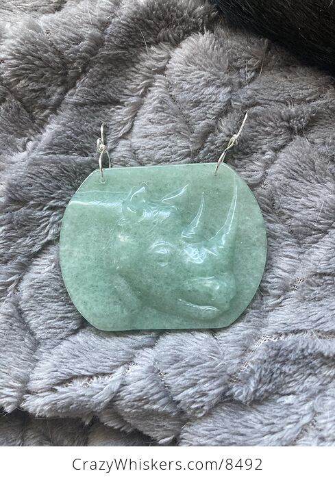 Rhinoceros Carved Green Aventurine Stone Pendant Jewelry - #t5E8KfzAYiw-1