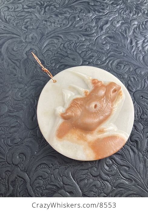 Rhinoceros Carved Orange Jasper Stone Pendant Jewelry - #iIKzkdCv1dg-4