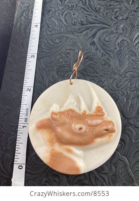 Rhinoceros Carved Orange Jasper Stone Pendant Jewelry - #iIKzkdCv1dg-6
