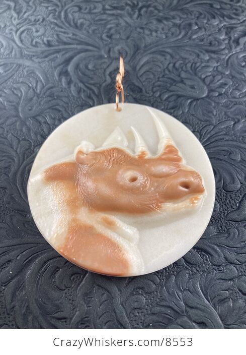 Rhinoceros Carved Orange Jasper Stone Pendant Jewelry - #iIKzkdCv1dg-5