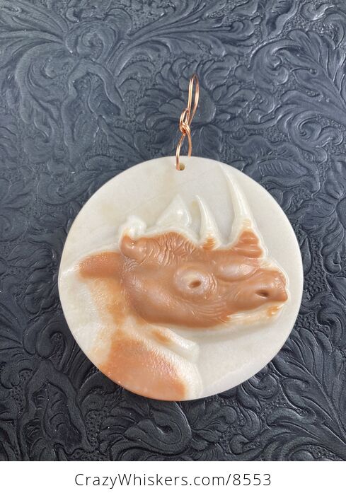 Rhinoceros Carved Orange Jasper Stone Pendant Jewelry - #iIKzkdCv1dg-1