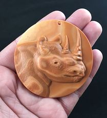 Rhinoceros Carved Red Jasper Stone Pendant Jewelry #SesZGaIJebU
